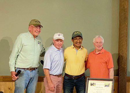 (L-R): Michael Blowen, Chris McCarron, Edgar Prado, and Sandy Hawley at Old Friends