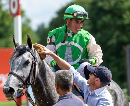 Irad Ortiz Jr. after riding Roses for Debra to victory in the Caress Stakes at the Saratoga Race Course