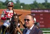 Trainer Chad Brown of Mechanicville is pleased with the outcome of the race as Jockey Irad Ortiz Jr.rode McKulick to the win the 28th running of The Glens Falls at the Saratoga Race Course Thursday, Aug. 3, 2023 in Saratoga Springs, N.Y. Photo  by Skip Dickstein