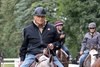 Trainer D. Wayne Lukas returns from the Oklahoma Training track adjacent to the Saratoga Race Course with a set of his trainees Thursday Aug. 24, 2023 in Saratoga Springs, N.Y. Photo by Skip Dickstein