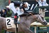 Jaime Torres celebrates Seize the Grey&#39;s maiden victory at Saratoga Race Course