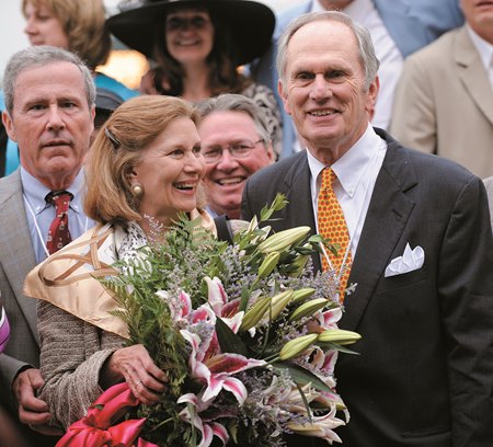 Brereton Jones and his wife Libby after Proud Spell's win in the 2008 Kentucky Oaks, their first of three Oaks wins