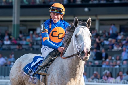 White Abarrio after his win in the 2023 Breeders' Cup Classic at Santa Anita Park