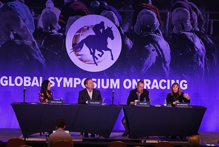 (L-R): Jessica Paquette, Corey Johnsen, Chip Tuttle, and Amy Zimmerman speak during one panel of the 2023 Global Symposium on Racing