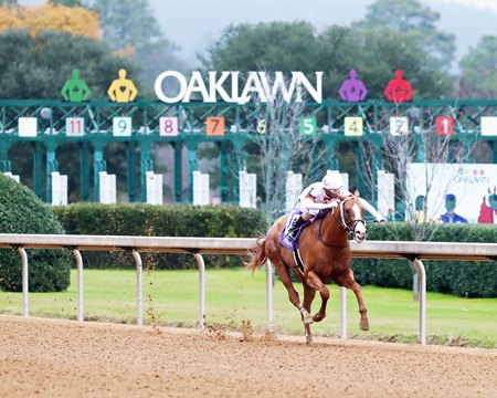 Valentine Candy wins the Advent Stakes at Oaklawn Park 