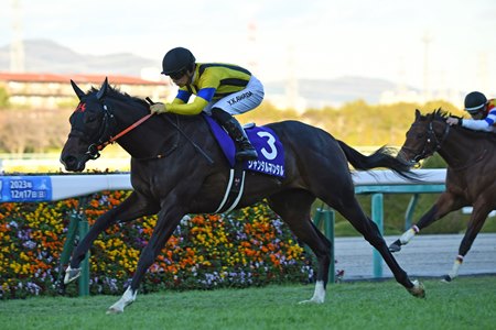 Jantar Mantar wins the 2023 Asahi Hai Futurity Stakes at Hanshin Racecourse