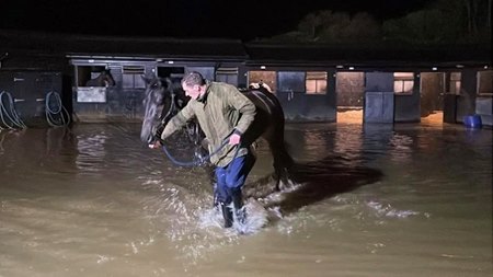 Heavy rain led to the evacuation of six horses Jan. 4 at Ditcheat 