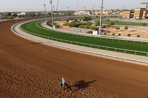 A horse trains on the track at King Abdulaziz Racecourse