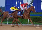 Manama Gold wins the 2024 UAE Oaks at Meydan Racecourse