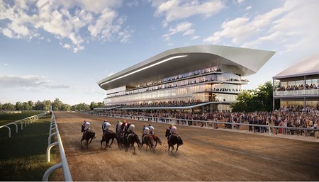 An artist's rendering of the new grandstand at Belmont Park