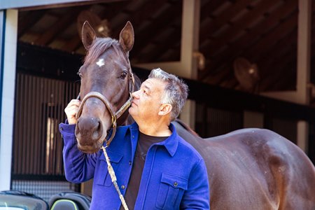 John Stewart with two-time Eclipse champion female sprinter Goodnight Olive at Resolute Farm