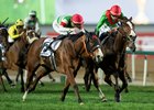 Facteur Cheval (Maxime Guyon, right) beats Namur in the Dubai Turf
Dubai 30.3.24 Pic: Edward Whitaker