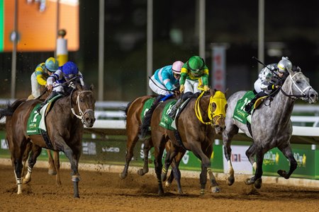 Senor Buscador (far outside) closed with a rush to win the Saudi Cup at King Abdulaziz Racecourse