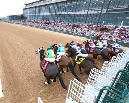 Horses break from the gate at Oaklawn Park