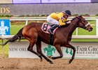 3/24/2024 - Free Like A Girl with jockey Corey Lanerie aboard wins the 4th running of the Shantel Lanerie Memorial Stakes named in honor of his late wife.   Hodges Photography / Lou Hodges, Jr.