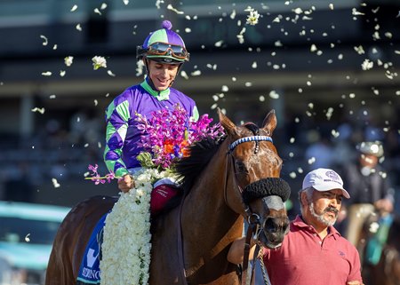 Antonio Fresu and Stronghold after winning the Santa Anita Derby at Santa Anita Park