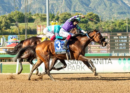 Stronghold wins the Santa Anita Derby, a race that will have its purse lowered from $750,000 to $500,000 in 2025, at Santa Anita Park