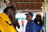Trainer Larry Demeritte tries out a sheet on West Saratoga after his walk in the shedrow on 4.29.2024.