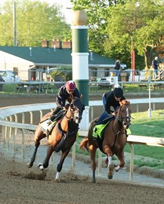 Dornoch (outside) and Society Man (inside) work at Churchill Downs