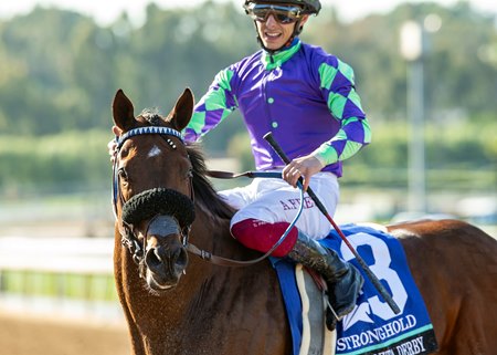 Stronghold after winning the Santa Anita Derby at Santa Anita Park 