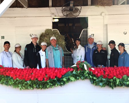 Mystik Dan and his connections the morning after winning the Kentucky Derby at Churchill Downs