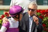 Reddam Racing’s Paul Reddam, right, relives Stay and Scam&#39;s win with jockey Mario Gutierrez following victory in the  $100,000 Fran’s Valentine Stakes Saturday May 25, 2024 at Santa Anita Park, Arcadia, CA.
Benoit Photo
