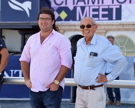 Ken Ramsey (right) with trainer Saffie Joseph Jr. at Gulfstream Park