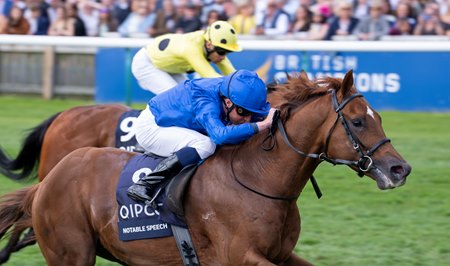 Notable Speech wins the Two Thousand Guineas at Newmarket Racecourse