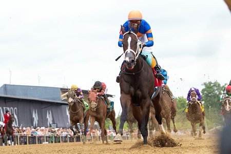 Mystic Lake wins the Miss Preakness Stakes at Pimlico Race Course