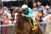 Pyrenees and Brian Hernandez win the G3 Pimlico Special Stakes, Pimlico Racetrack, Baltimore, Md. May 17th, 2024, Mathea Kelley