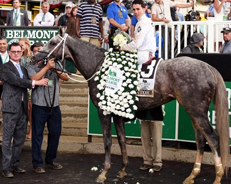 Toby Sheets (far left) with Creator in the winner's circle after the 2016 Belmont Stakes at Belmont Park