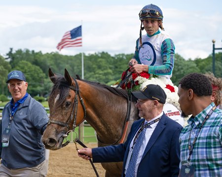 Book'em Danno following his victory in the Woody Stephens Stakes at Saratoga Race Course