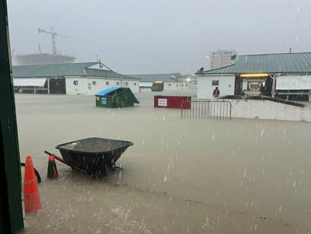 The backstretch floods due to strong storms at Gulfstream Park