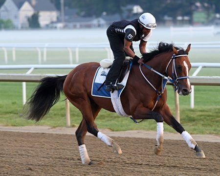 Mystik Dan, pictured galloping at Saratoga Race Course, will make his first start since the Triple Crown races in the Malibu Stakes at Santa Anita Park