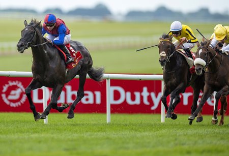 Los Angeles, pictured winning the Irish Derby at the Curragh, will be ridden by Ryan Moore in the Oct. 6 Prix de l'Arc de Triomphe at Longchamp