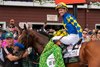 National Treasure and Florent Group win the Met Mile,   Saratoga Racecourse, Saratoga Springs, NY, 6-8-24, Javier Molina