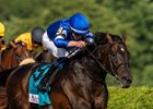 Measured Time and William Buick win the Manhattan Stakes,   Saratoga Racecourse, Saratoga Springs, NY, 6-8-24, Mathea Kelley