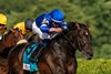 Measured Time and William Buick win the Manhattan Stakes,   Saratoga Racecourse, Saratoga Springs, NY, 6-8-24, Mathea Kelley