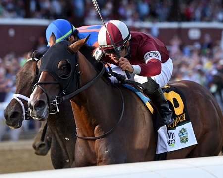 Dornoch wins the Belmont Stakes, run this year at Saratoga Race Course