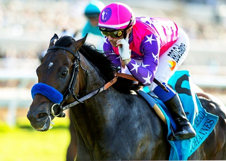 Johannes and rider Umberto Rispoli win the City of Hope Mile Stakes at Santa Anita Park