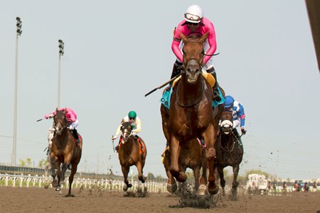 Paramount Prince cruises under the wire in front in the Seagram Cup Stakes at Woodbine