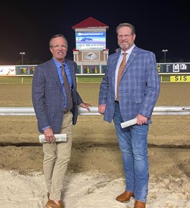 National HBPA president Dr. Doug Daniels (left) and CEO Eric Hamelback at Prairie Meadows