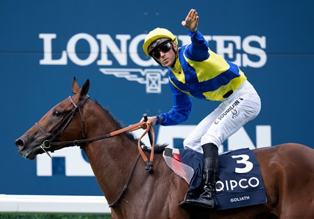 Goliath and Christophe Soumillon win the King George VI and Queen Elizabeth Stakes at Ascot Racecourse