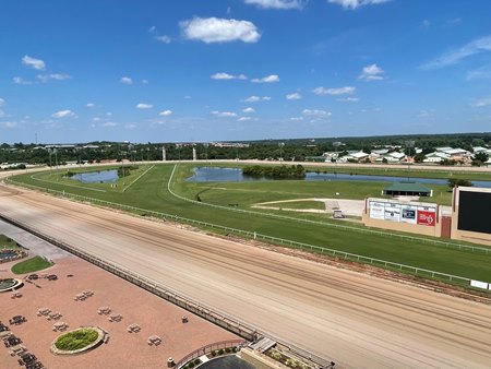 A view of the new turf course rail at Remington Park