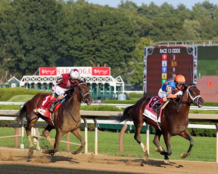 Fierceness holds off Thorpedo Anna to win the 2024 Travers Stakes at Saratoga Race Course