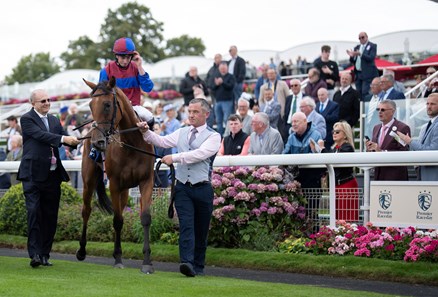 Content after winning the Yorkshire Oaks on August 22, 2024
York 22.8.24 Pic: Edward Whitaker