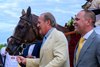 Walkin with owner Jon Clay and Chad Brown. Raging Sea with Flavien Prat wins the Personal Ensign (G1) at Saratoga  on Aug. 23, 2024. 