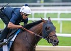 Chad Brown trained Sierra Leone with exercise rider Kris Bon has a final breeze on the Oklahoma Training Track  before next Saturday’s Travers Stakes at the Saratoga Race Course Saturday Aug 17, 2024 in Saratoga Springs, N.Y.  Photo by Skip Dickstein