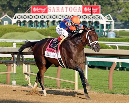 Fierceness winning the Travers Stakes at Saratoga Race Course