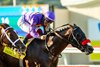 Davis and Great Friends Stables&#39; Raging Torrent and Antonio Fresu, right, caught heavily favored  The Chosen Vron (Hector I. Berrios up)  in mid-stretch and held him off to win the Grade II $250,000 Pat O&#39;Brien Stakes Saturday, August 24, 2024 at Del Mar Thoroughbred Club, Del Mar, CA.
Benoit Photo